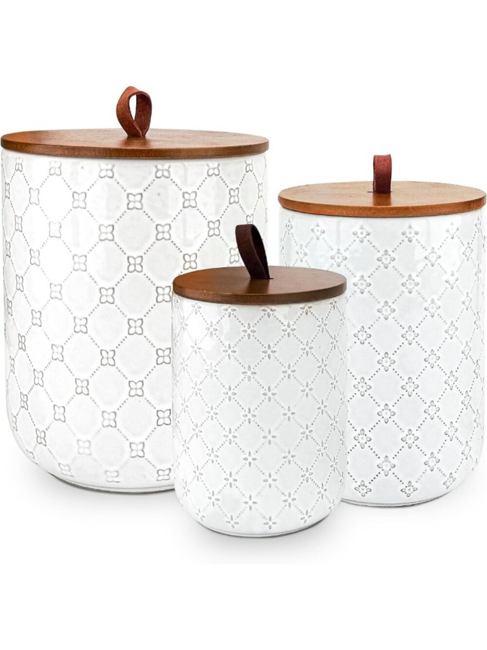 Stylish White Ceramic Canister Set with Airtight Lids - 3-Piece Kitchen Storage